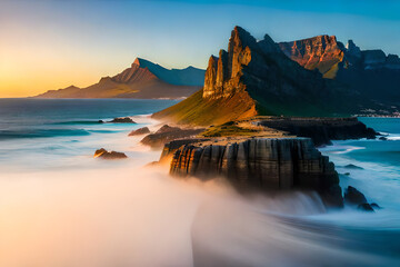 Naklejka premium Fantastic Sunset scenery seen on the Tsugaru Strait.