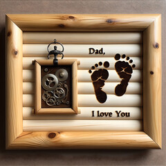 Reclaimed Wood 8x10 Frame with Clock Gears and 'Dad, I Love You' Inscription