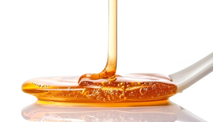 Pouring tasty natural honey isolated on white