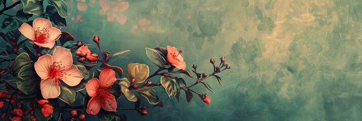 Beautiful fantasy vintage wallpaper botanical flower bunch, vintage motif for floral print digital background