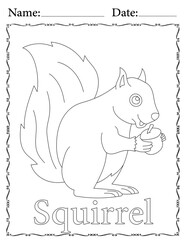 Squirrel Coloring Page. Printable Coloring Worksheet for Kids. Educational Resources for School and Preschool.