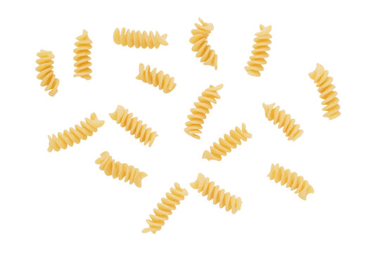 Flying or levitate raw fusilli pasta isolated 