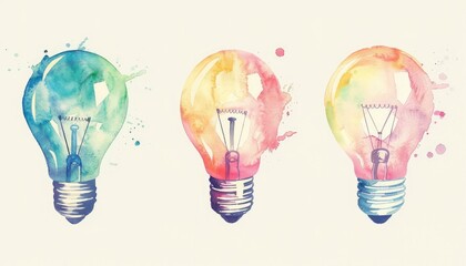 Colorful Abstract Art Light Bulb, Rainbow Watercolor Splash, Creative Bright Decor
