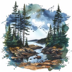 Watercolor Design for Acadia National Park Generative AI