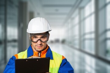 Fototapeta premium Portrait of manual worker standing, industry operating.