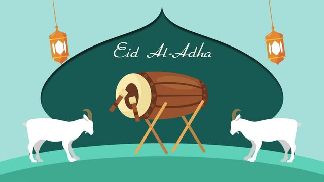 Animated video Happy Eid Adha concept. Full length animation illustration. High quality 4k footage.