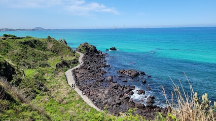 Handam Coastal Trail, Jeju Island, Korea, beach, blue sea, blue sky, beach