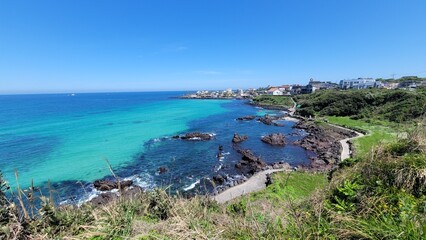 Handam Coastal Trail, Jeju Island, Korea, beach, blue sea, blue sky, beach
