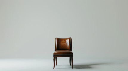 A vintage chair stands alone in a vast minimalist setting, exuding elegance.