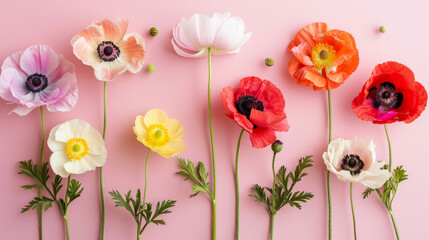 Beautiful spring flowers on pastel background, 