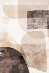 Minimalist abstract shapes watercolor in taupe and beige, simple composition. Contemporary artwork, poster, painting.