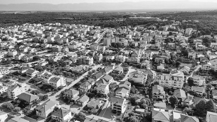 Aerial view of Zadar homes and countryside, Croatia