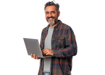 Central American Man Smiling with Laptop