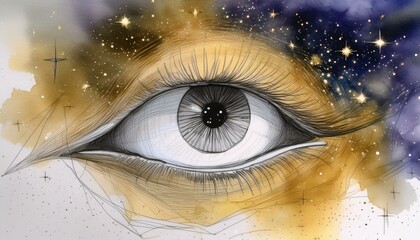 Sketch drawing of human eye, spiritual symbol of the third eye