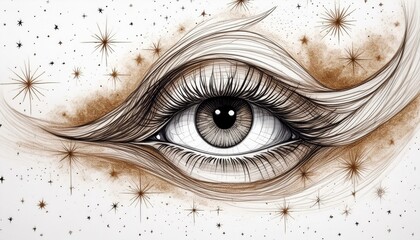 Sketch drawing of human eye, spiritual symbol of the third eye
