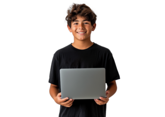 Young Boy with Laptop Smiling at Camera