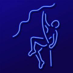 mountaineering neon sign, modern glowing banner design, colorful modern design trend. Vector illustration.