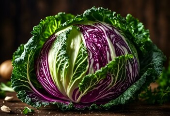 Obraz premium AI generated illustration of fresh green and purple cabbage with mushrooms and parsley