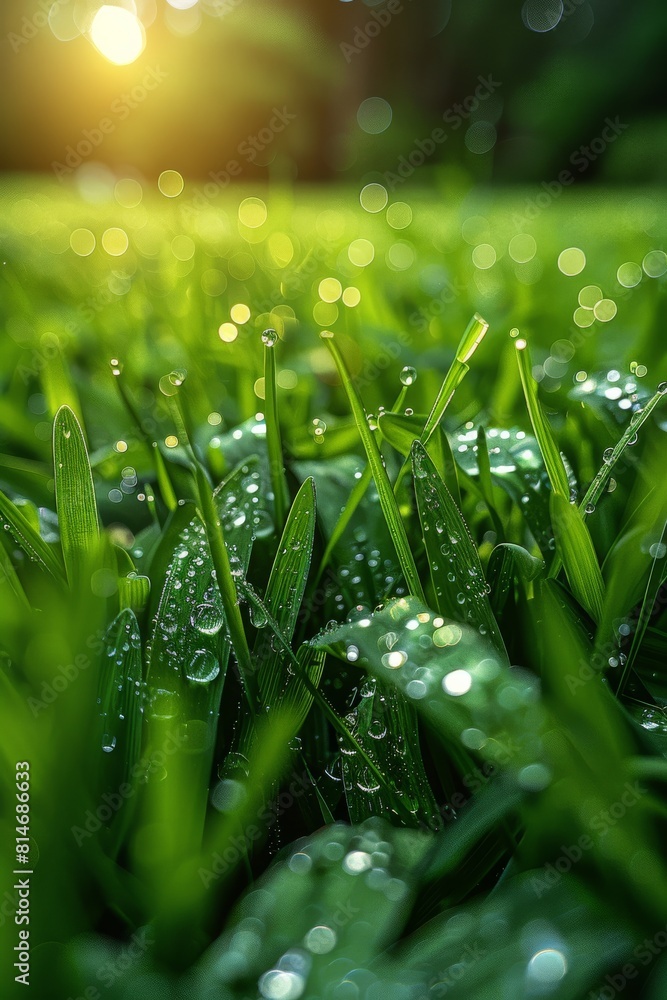 Aufkleber grass with dew drops. generative ai.