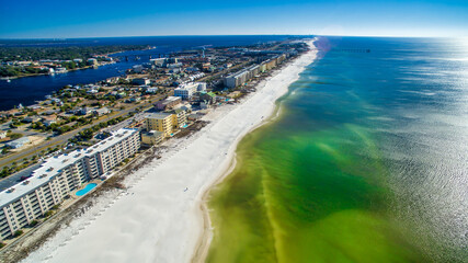 Fort Walton, Florida - Panoramic aerial view of cityscape and beach