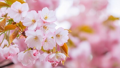 delicate pink sakura flowers in spring seasonal wallpaper cherry blossom branch on blurred background cherry blossoms close up floral banner
