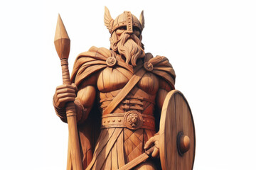 Obraz premium Woden Statue Viking warrior Isolated on white background