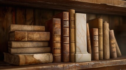 Alabaster Bookends Supporting a Collection of Books

