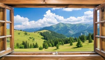 view of moutains from a wooden window