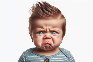 Funny Baby with a disgusted expression frown, in clean white background