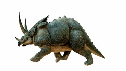 Realistic 3D Rendering of a Triceratops Dinosaur on a Transparent Background