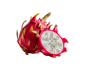 Dragon fruits isolated. Tropical fruits healthy dragon fruits on transparent background Ai generative.