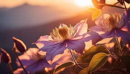 clematis blossom in sunlight