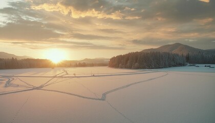 winter sunrise over scenic frozen lake