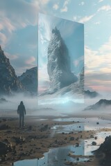 Futuristic Mountain Landscape with Mirror Reflection Generative AI