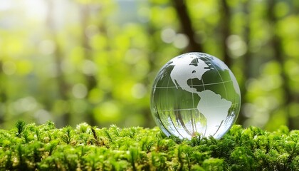 earth glass globe on green background generative ai