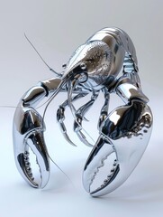 Luxury Seafood Display with Shining Silver Crawfish Generative AI