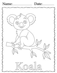 Koala Coloring Page. Printable Coloring Worksheet for Kids. Educational Resources for School and Preschool.