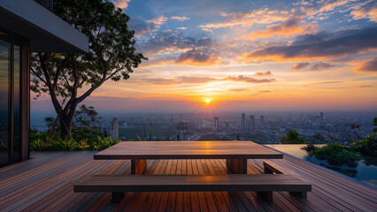 Luxury villa with city view, sunrise and sunset