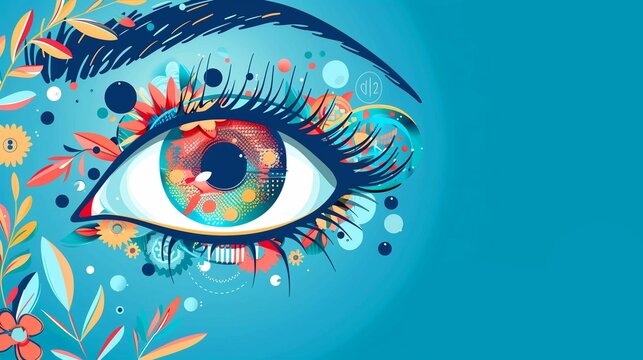 A blue advertising banner with an illustration of an eye for an ophthalmologist's day with a place for text.