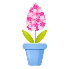 Cartoon blossoming flower in a pot isolated on white background.
