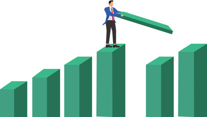 Solutions to face the first steps that feel difficult, Smart businessman uses stairs to climb very large rung concept