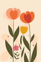 flor minimalista. colores. ilustración flores y hojas