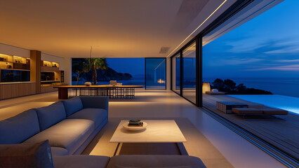 Luxury villa with ocean view, night view