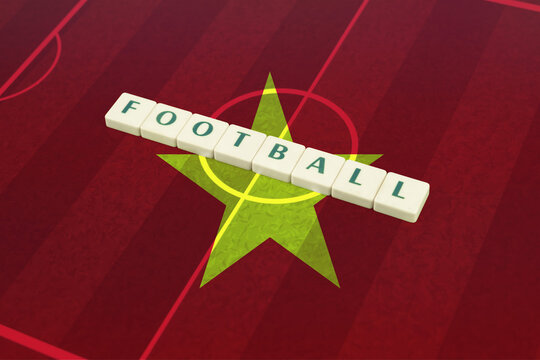 Football text on field with Vietnam flag, tournament or competition, Vietnam football team, soccer 