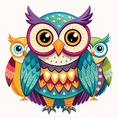 Owl Colorful Gradient Cartoon Realistic Vector Illustration