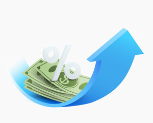 Trend of banknotes increasing in price and interest percentage increasing. Deposits. Creative concept of stock market movement. Vector illustration file.