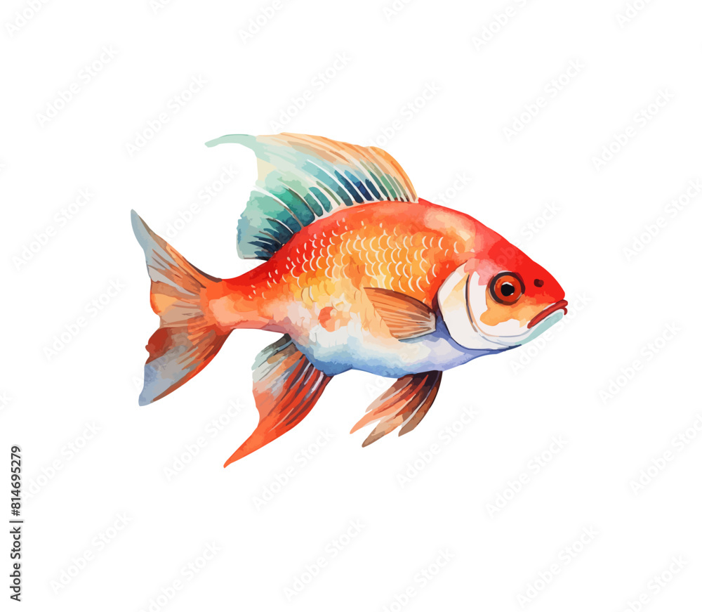 Wall mural Fish, watercolor painting. animal cartoon vector illustration collection. isolated on a white background - Wall murals