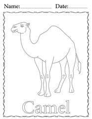 Camel Coloring Page. Printable Coloring Worksheet for Kids. Educational Resources for School and Preschool.