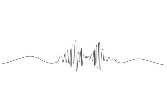 One line drawing of sound wave. Continuous linear sketch .Doodle vector illustration