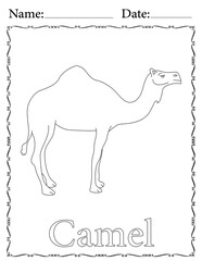 Camel Coloring Page. Printable Coloring Worksheet for Kids. Educational Resources for School and Preschool.
